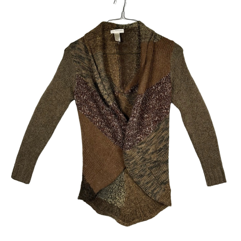 Kenar Brown and Tan Mixed Fabric Knit Cardigan Size Small
